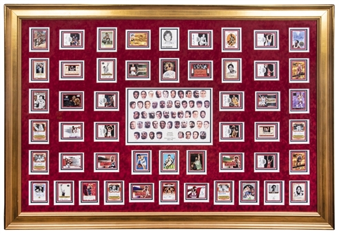 Incredible "NBA 50 Greatest Players" Signatures Collection (50 Signed Cards) Including Jordan, Mikan and Chamberlain – Beautifully Presented in a 60" x 46" Framed Display (PSA/DNA)